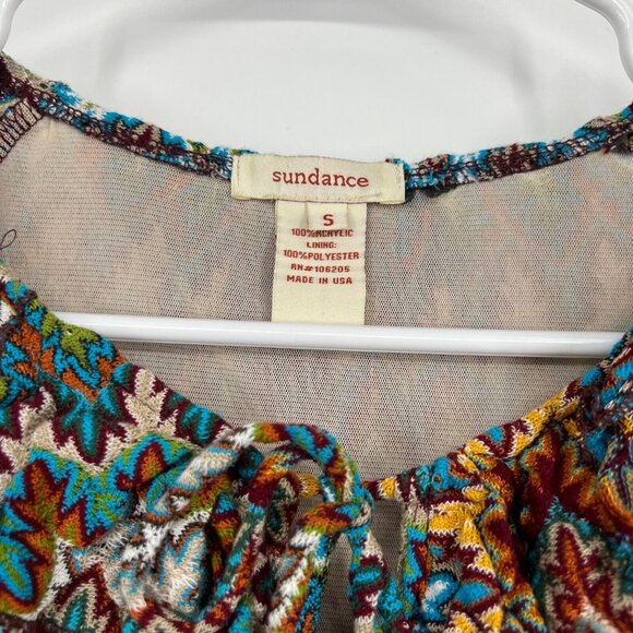 Sundance Dress Knit Lace Up Tie Neck Multicolor Print Stretch - Picture 2 of 11